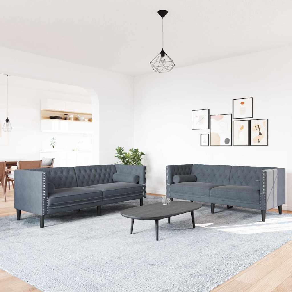 Sofa Sæt Mørkegrå Fløjl - Hovedbillede