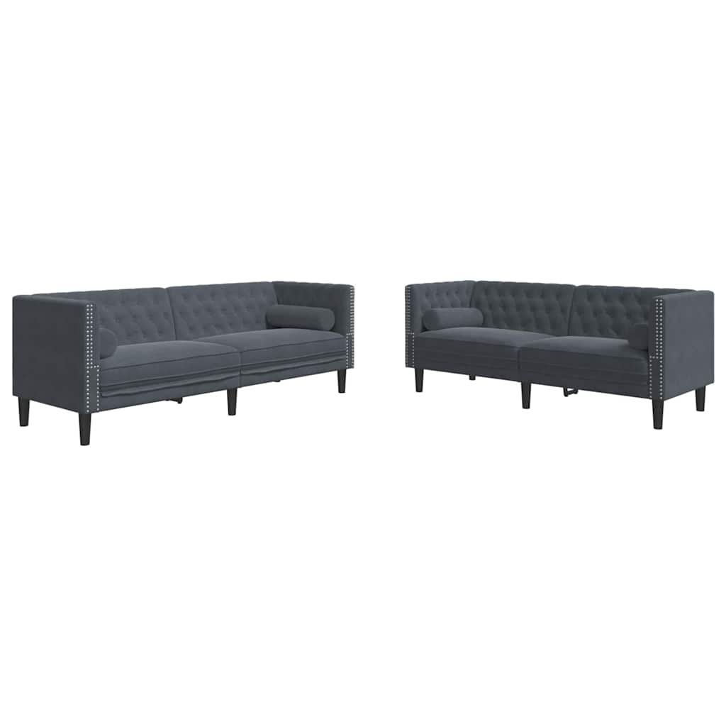 Sofa Sæt Mørkegrå Fløjl - Billede 2