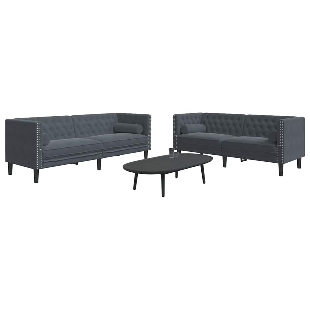 Sofa Sæt Mørkegrå Fløjl - Billede 3