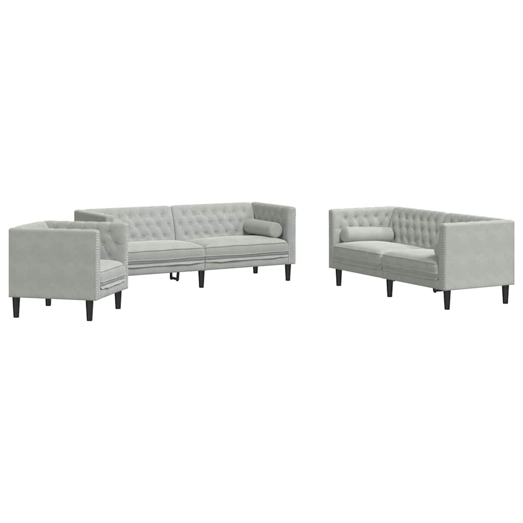 Sofa Sæt Lysegrå Fløjl - Billede 2