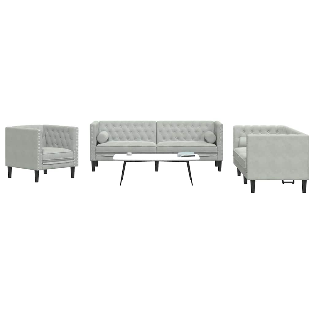 Sofa Sæt Lysegrå Fløjl - Billede 3