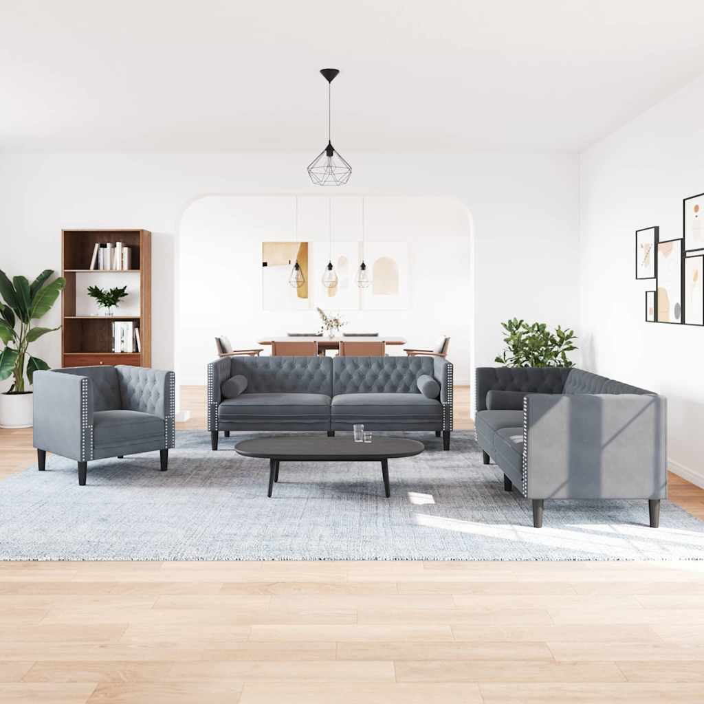 Sofa Sæt Mørkegrå Fløjl - Hovedbillede