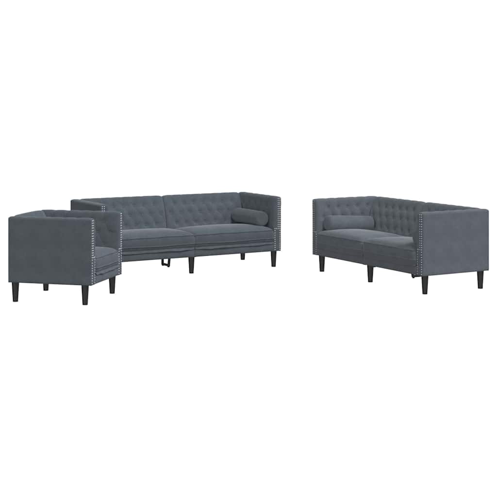 Sofa Sæt Mørkegrå Fløjl - Billede 2