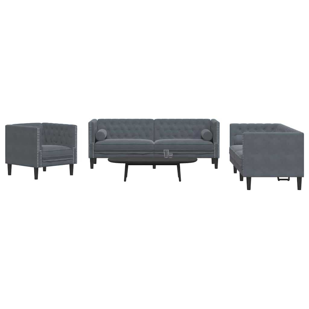 Sofa Sæt Mørkegrå Fløjl - Billede 3