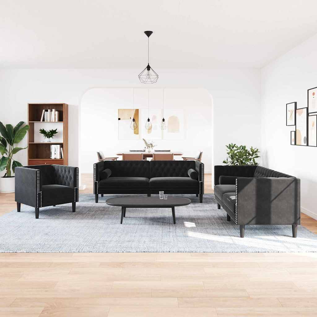 Sofa Sæt Sort Fløjl - Hovedbillede