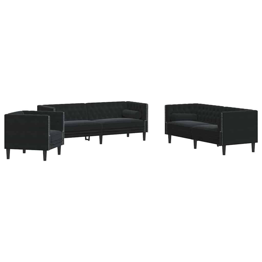 Sofa Sæt Sort Fløjl - Billede 2
