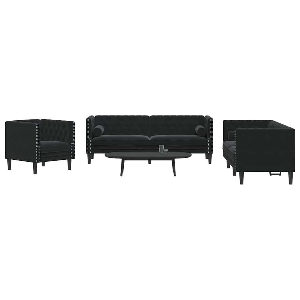 Sofa Sæt Sort Fløjl - Billede 3