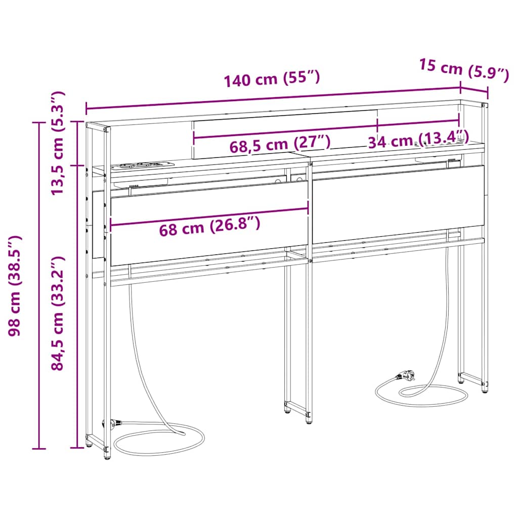 Opbevaringshovedgavl Sort Eg 140 Cm Konstrueret Træ - Billede 11
