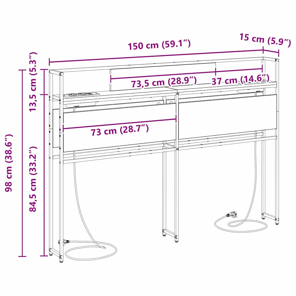 Opbevaringshovedgavl Sort Eg 150 Cm Konstrueret Træ - Billede 11