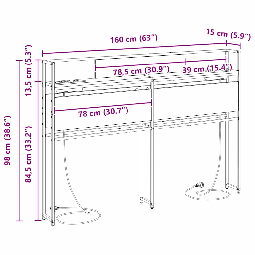 Opbevaringshovedgavl Sort Eg 160 Cm Konstrueret Træ - Billede 11