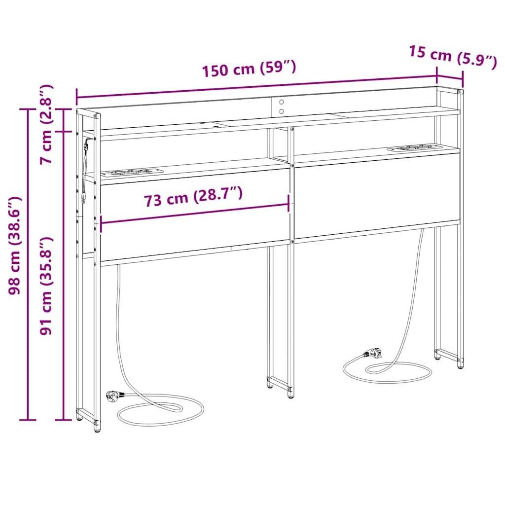 Opbevaringshovedgavl Med Hylde Sonoma-eg 150 Cm Konstrueret Træ - Billede 13