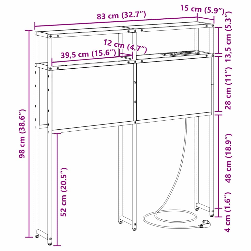 Opbevaringshovedgavl Sort Eg 80 Cm Konstrueret Træ - Billede 11