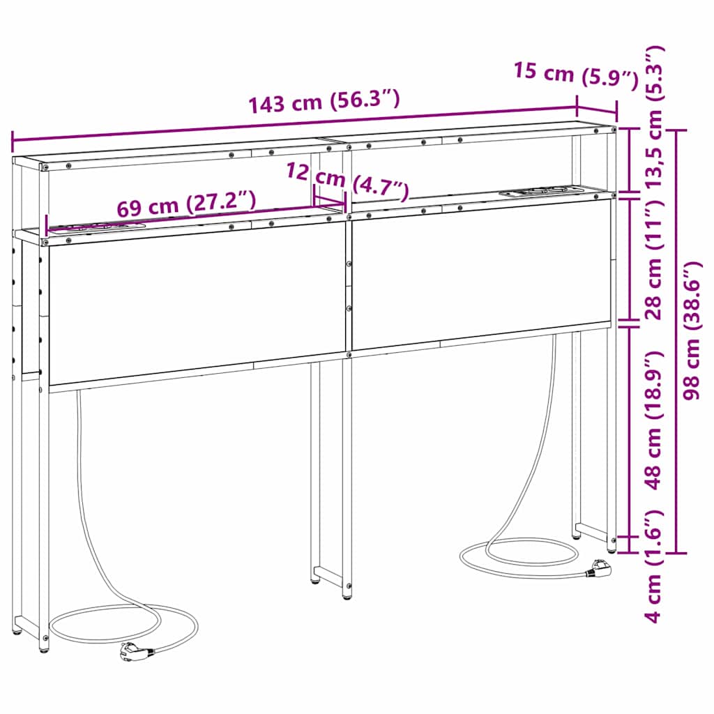 Opbevaringshovedgavl Sonoma-eg 140 Cm Konstrueret Træ - Billede 11