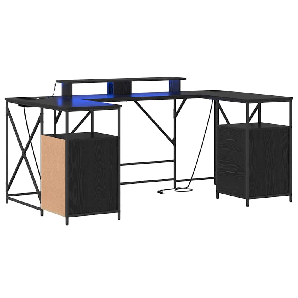 Bord Med Skuffe Sort Eg 182 X 101 X 87,5 Cm Konstrueret Træ - Billede 2