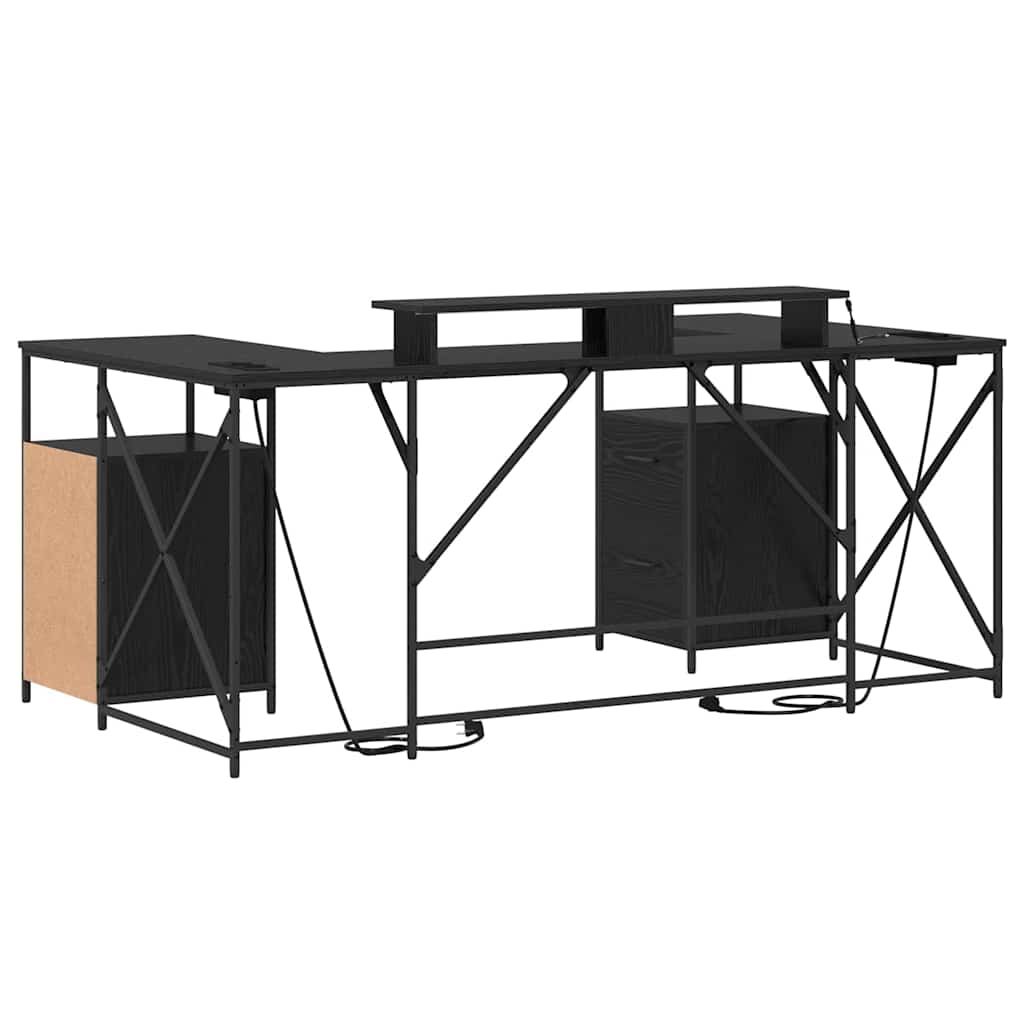Bord Med Skuffe Sort Eg 182 X 101 X 87,5 Cm Konstrueret Træ - Billede 9