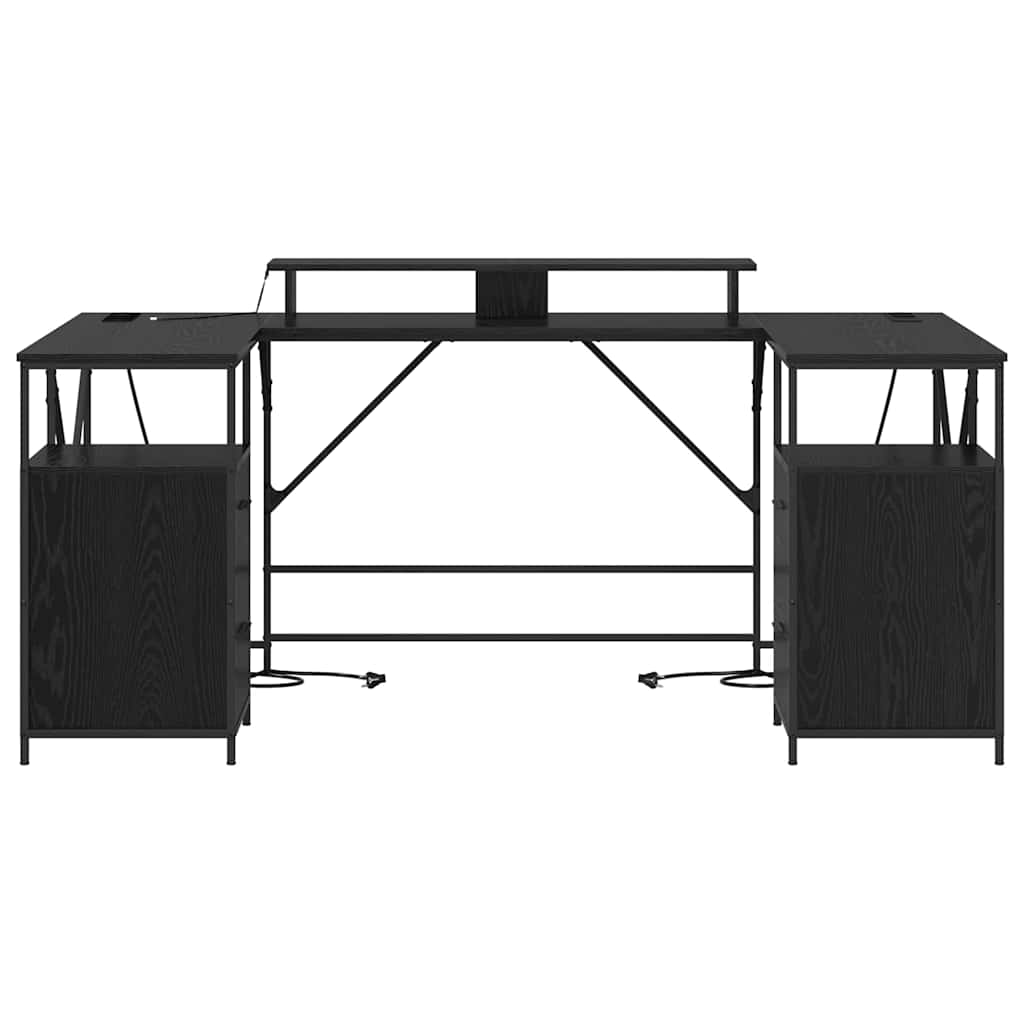 Bord Med Skuffe Sort Eg 182 X 101 X 87,5 Cm Konstrueret Træ - Billede 7