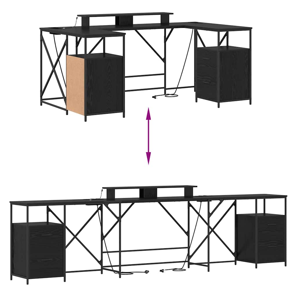 Bord Med Skuffe Sort Eg 182 X 101 X 87,5 Cm Konstrueret Træ - Billede 13