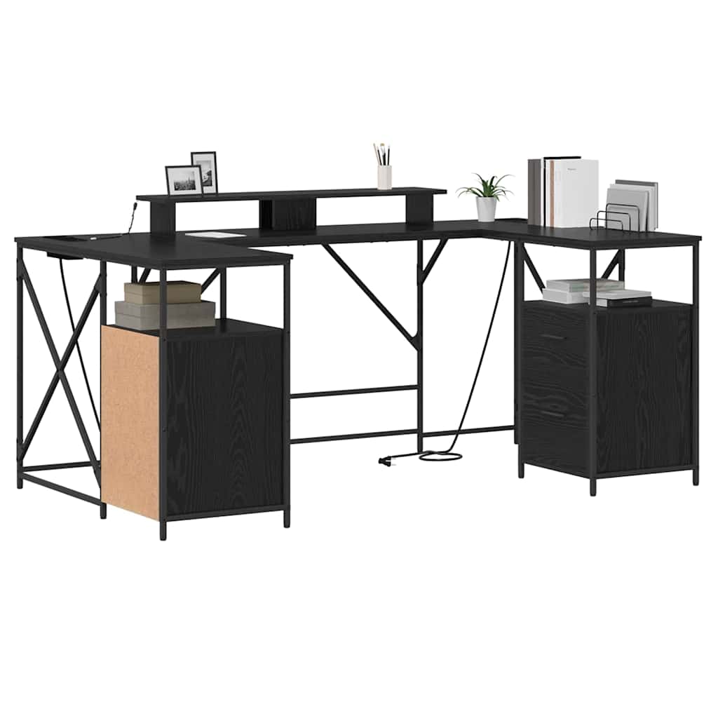 Bord Med Skuffe Sort Eg 182 X 101 X 87,5 Cm Konstrueret Træ - Billede 3