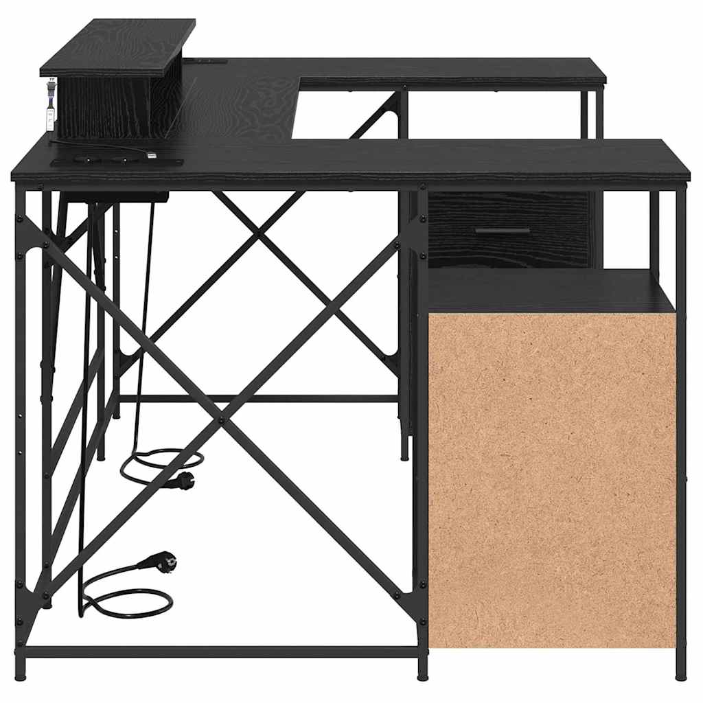 Bord Med Skuffe Sort Eg 182 X 101 X 87,5 Cm Konstrueret Træ - Billede 8