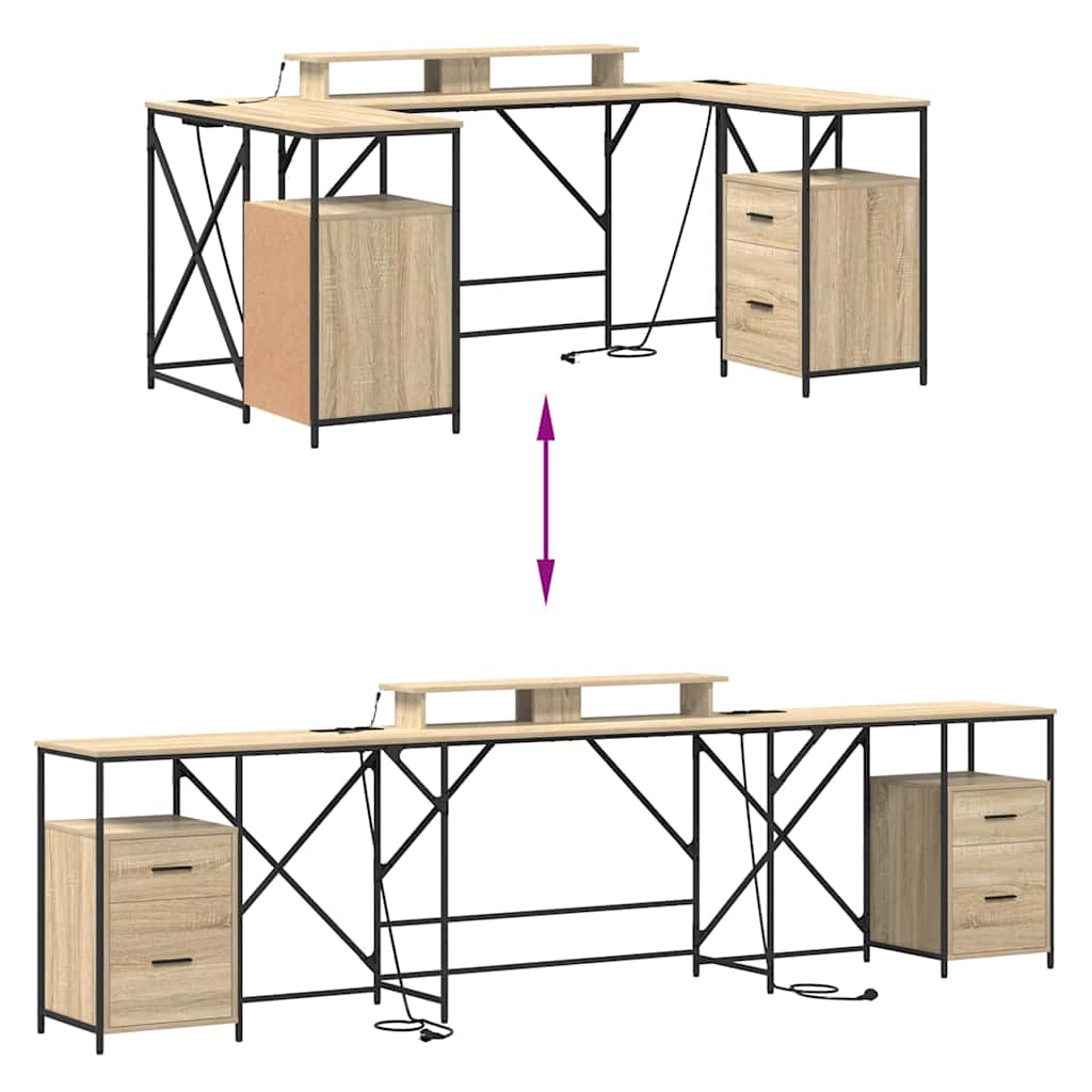 Bord Med Skuffe Sonoma-eg 182 X 101 X 87,5 Cm Konstrueret Træ - Billede 13