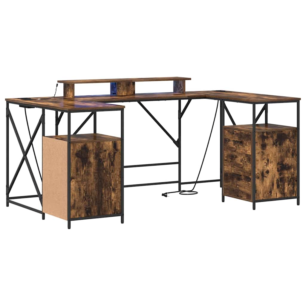 Bord Med Skuffe Røget Eg 182 X 101 X 87,5 Cm Konstrueret Træ - Billede 2