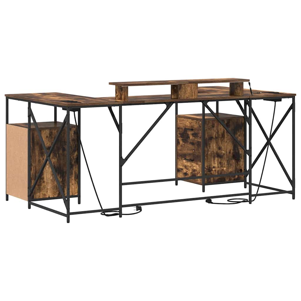Bord Med Skuffe Røget Eg 182 X 101 X 87,5 Cm Konstrueret Træ - Billede 9