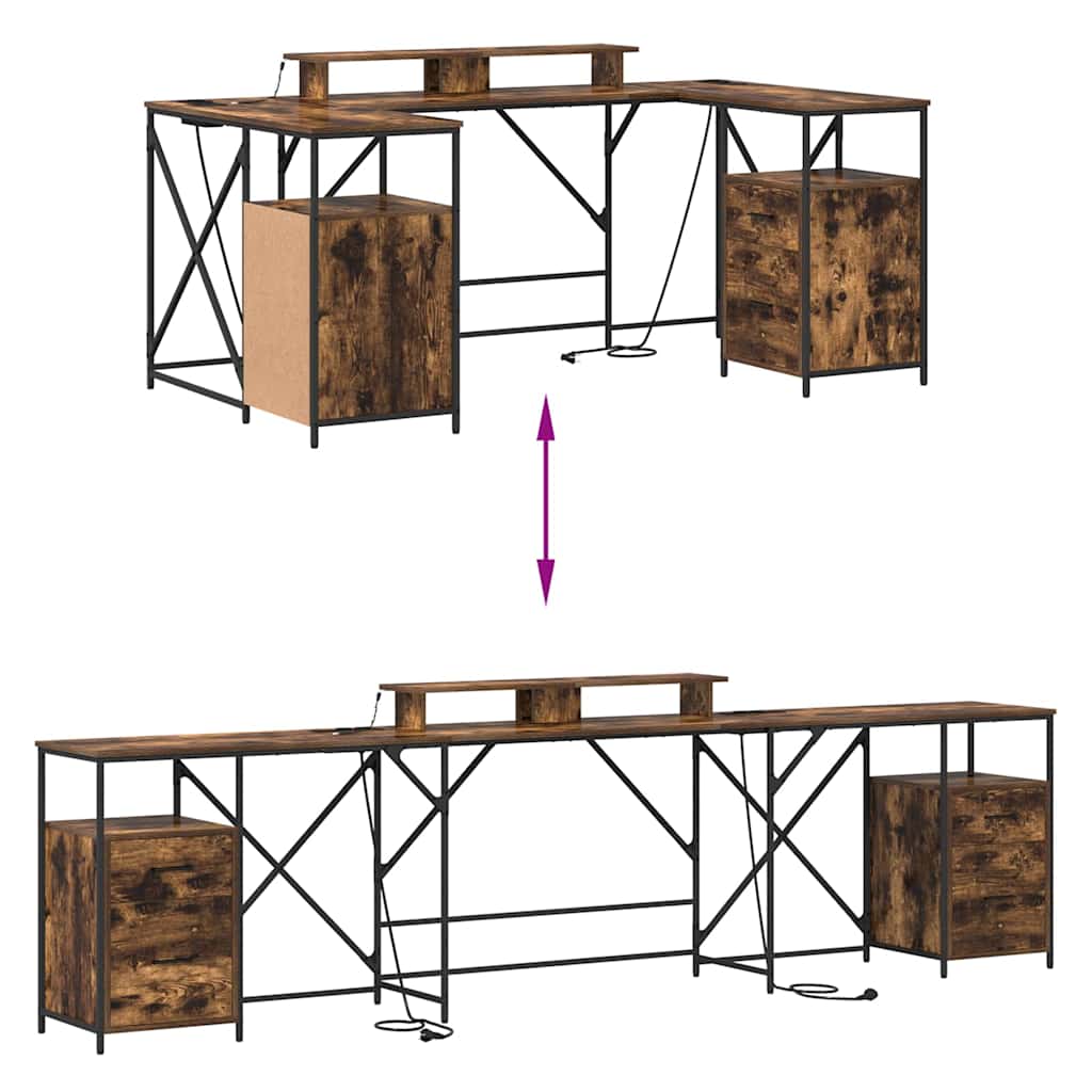 Bord Med Skuffe Røget Eg 182 X 101 X 87,5 Cm Konstrueret Træ - Billede 13