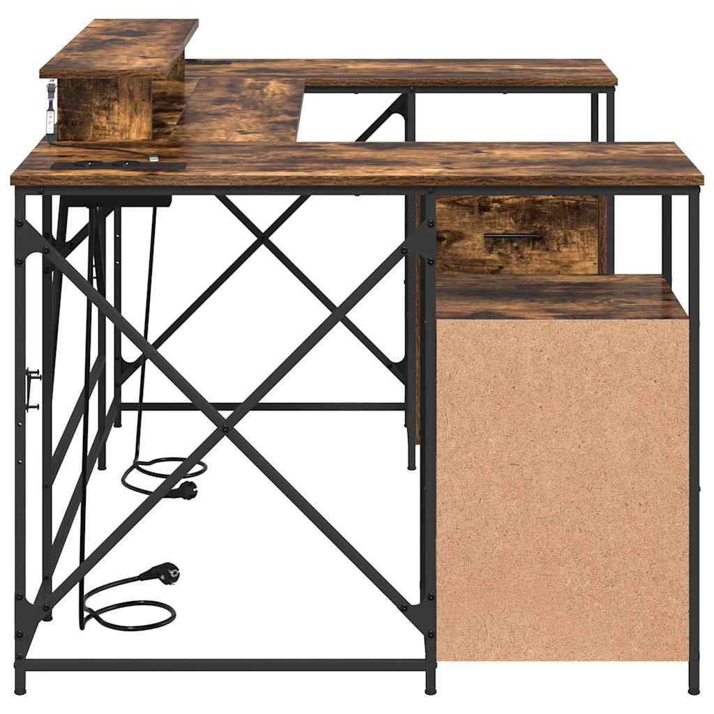 Bord Med Skuffe Røget Eg 182 X 101 X 87,5 Cm Konstrueret Træ - Billede 8