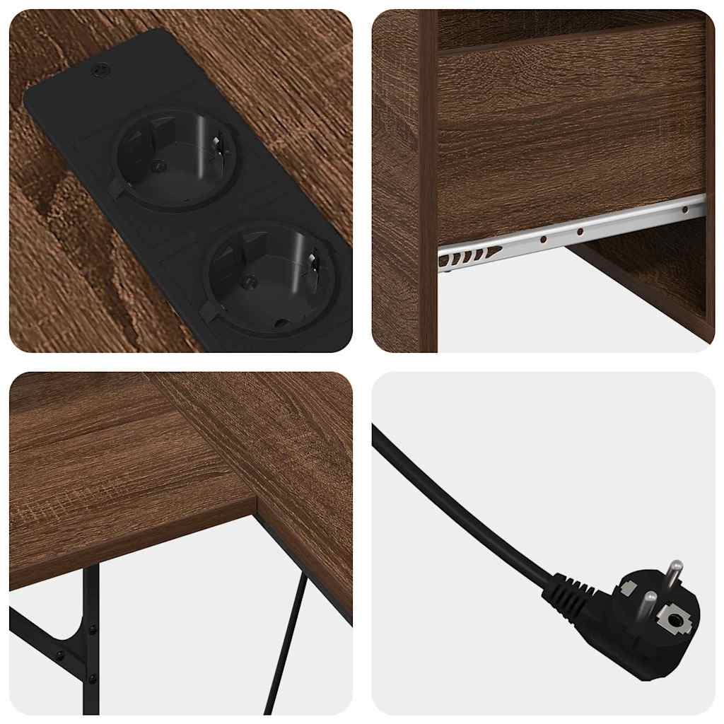 Bord Med Skuffe Brun Eg 182 X 101 X 87,5 Cm Konstrueret Træ - Billede 10
