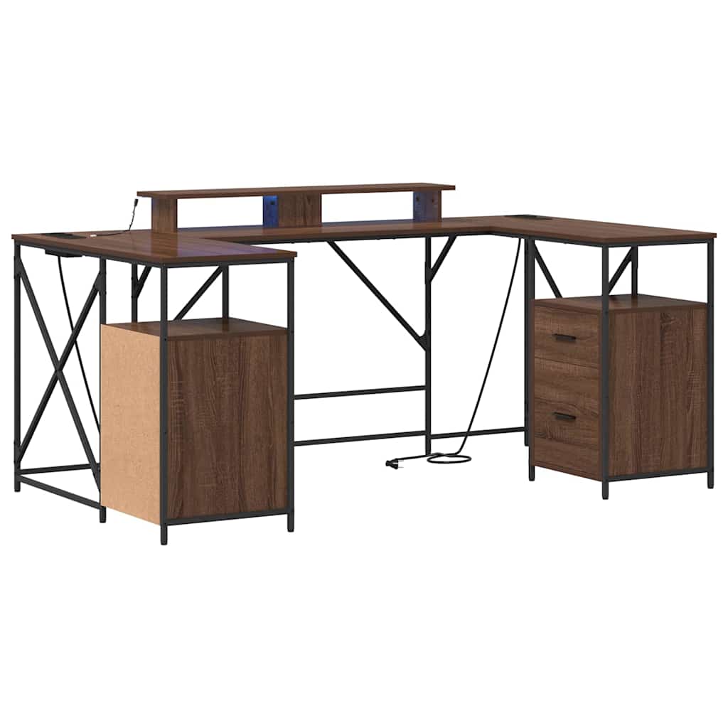 Bord Med Skuffe Brun Eg 182 X 101 X 87,5 Cm Konstrueret Træ - Billede 2