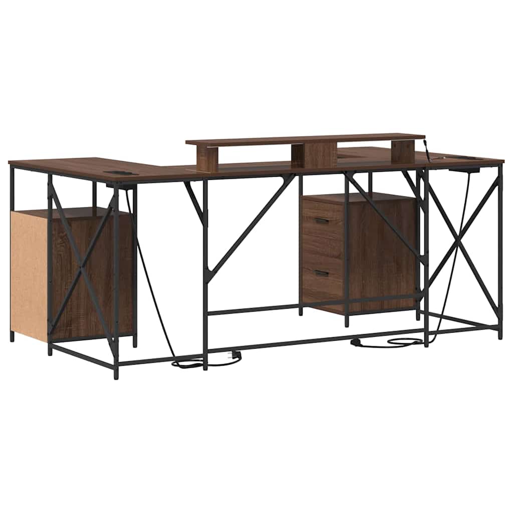 Bord Med Skuffe Brun Eg 182 X 101 X 87,5 Cm Konstrueret Træ - Billede 9