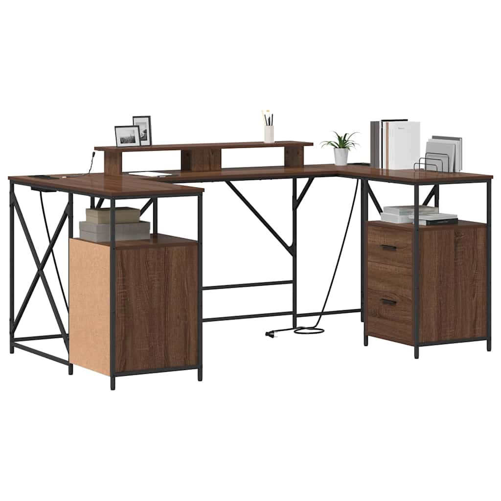 Bord Med Skuffe Brun Eg 182 X 101 X 87,5 Cm Konstrueret Træ - Billede 3