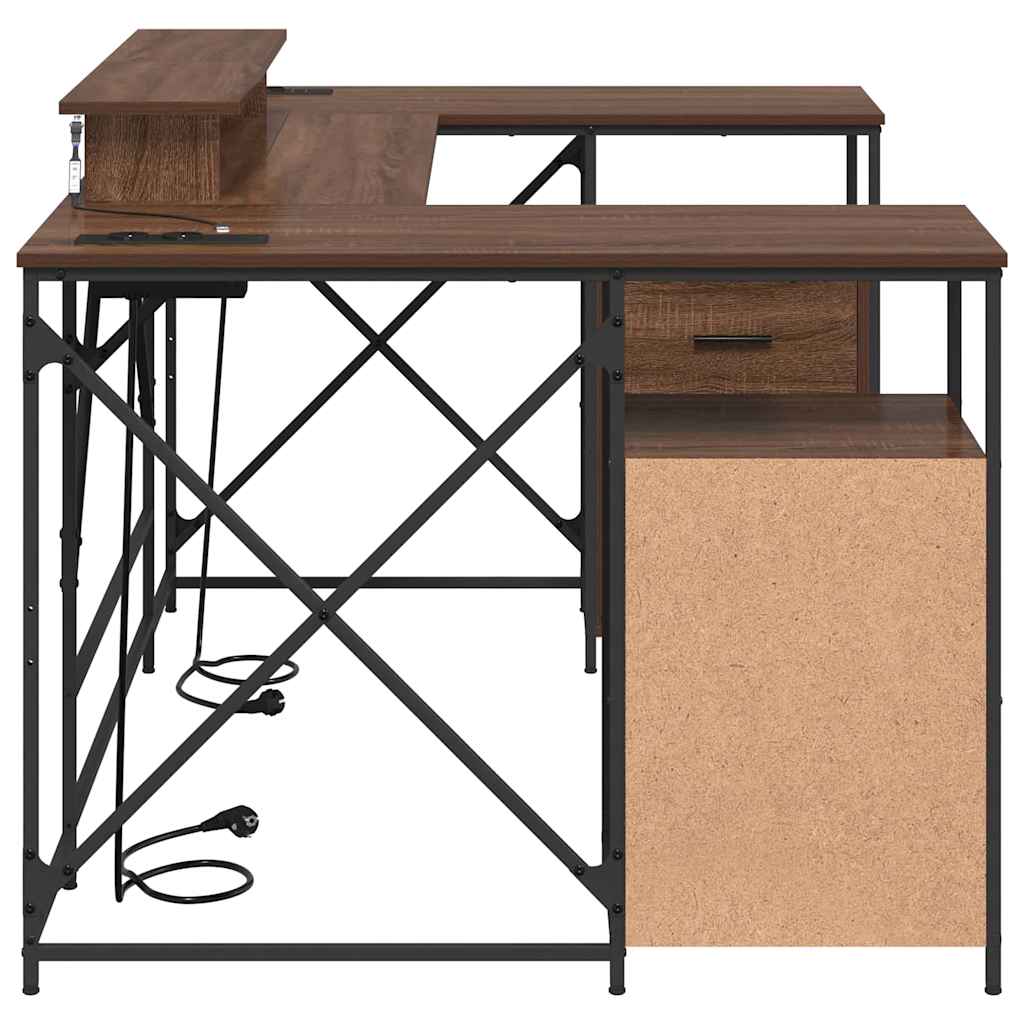 Bord Med Skuffe Brun Eg 182 X 101 X 87,5 Cm Konstrueret Træ - Billede 8