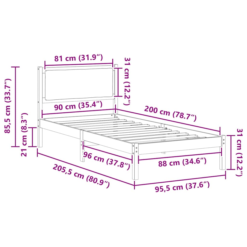 Sengestel Med Hovedgærde Mørkegrå 90 X 200 Cm Massiv Fyrretræ - Billede 11