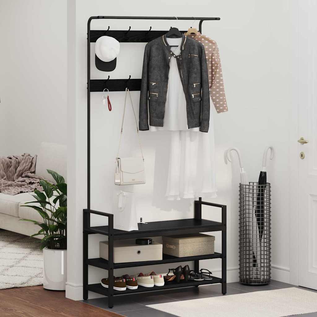 Jakkeholder Med Hylde Sort Eg 95 X 34 X 184 Cm Konstrueret Træ - Billede 4