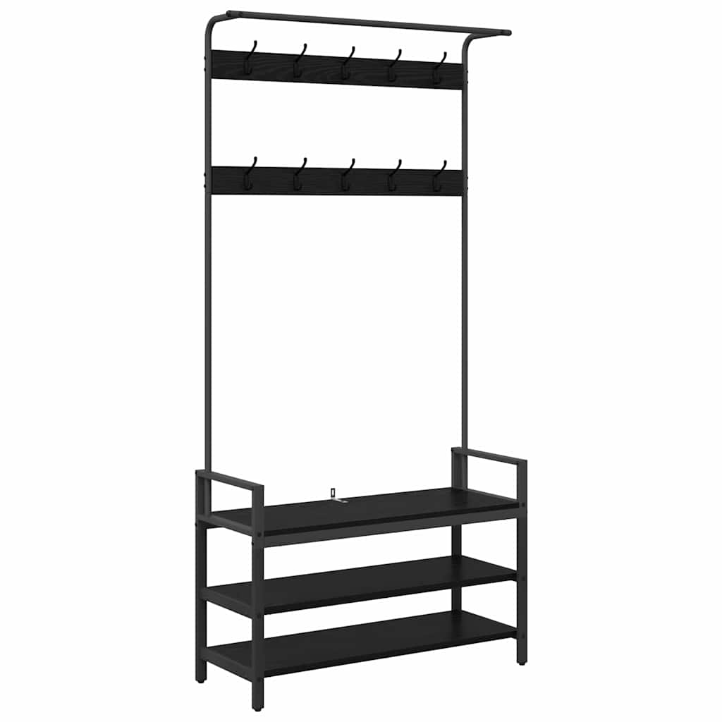 Jakkeholder Med Hylde Sort Eg 95 X 34 X 184 Cm Konstrueret Træ - Billede 2