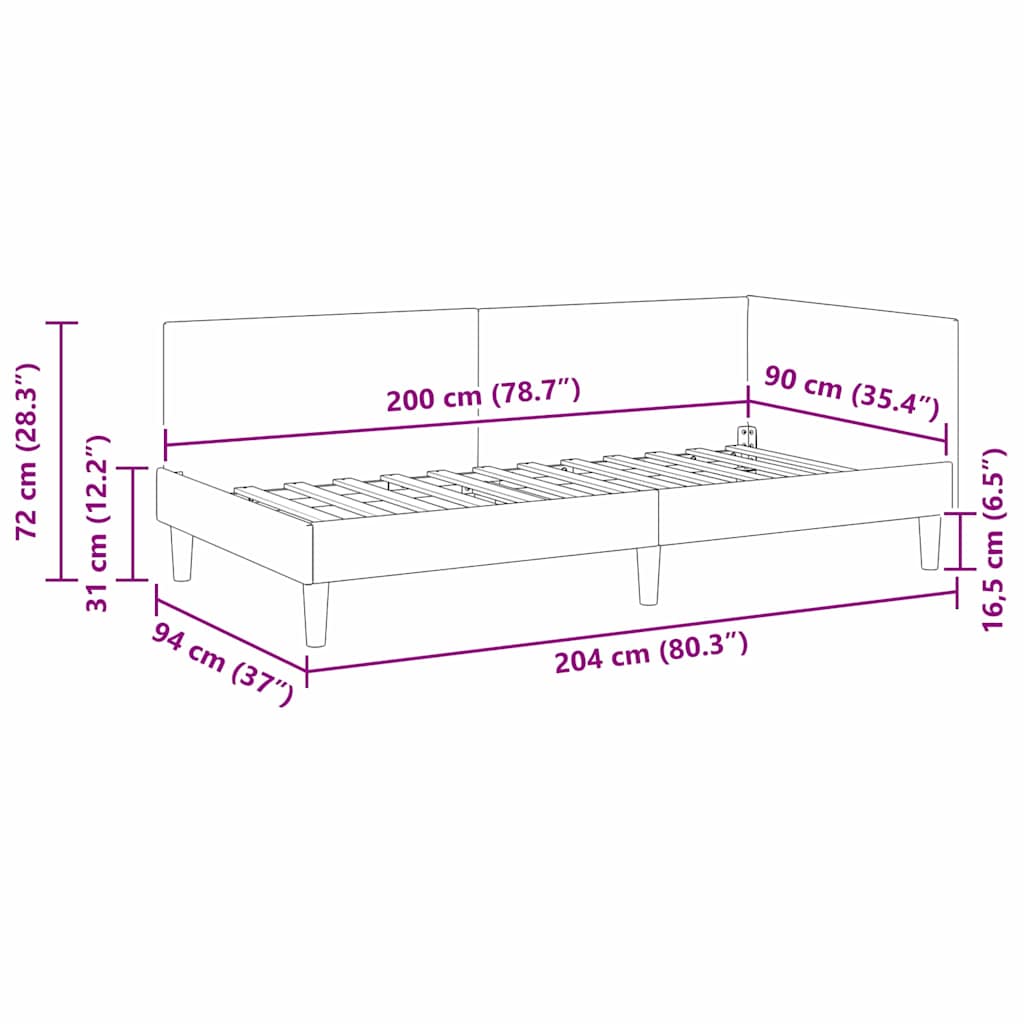 Hjørnesengramme Andet Mørkegrå 90 X 200 Cm Stof Og Ingeniørtræ - Billede 11