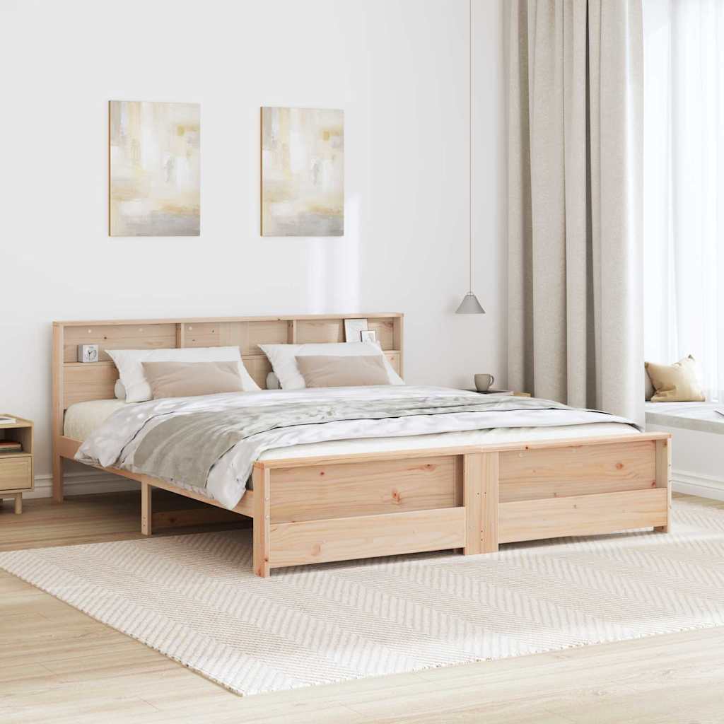 Sengestel Med Hovedgærde Brun 200 X 200 Cm Massivt Fyrretræ - Billede 4