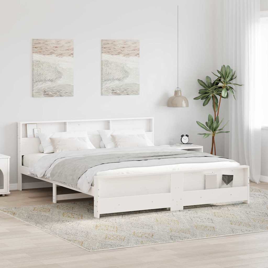 Sengestel Med Hovedgærde Hvid 200 X 200 Cm Massivt Fyrretræ - Hovedbillede