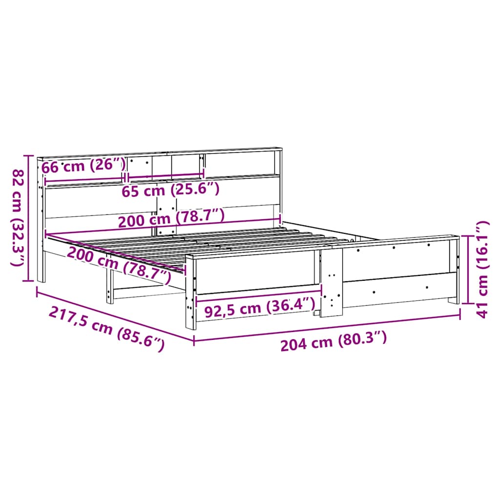 Sengestel Med Hovedgærde Hvid 200 X 200 Cm Massivt Fyrretræ - Billede 10