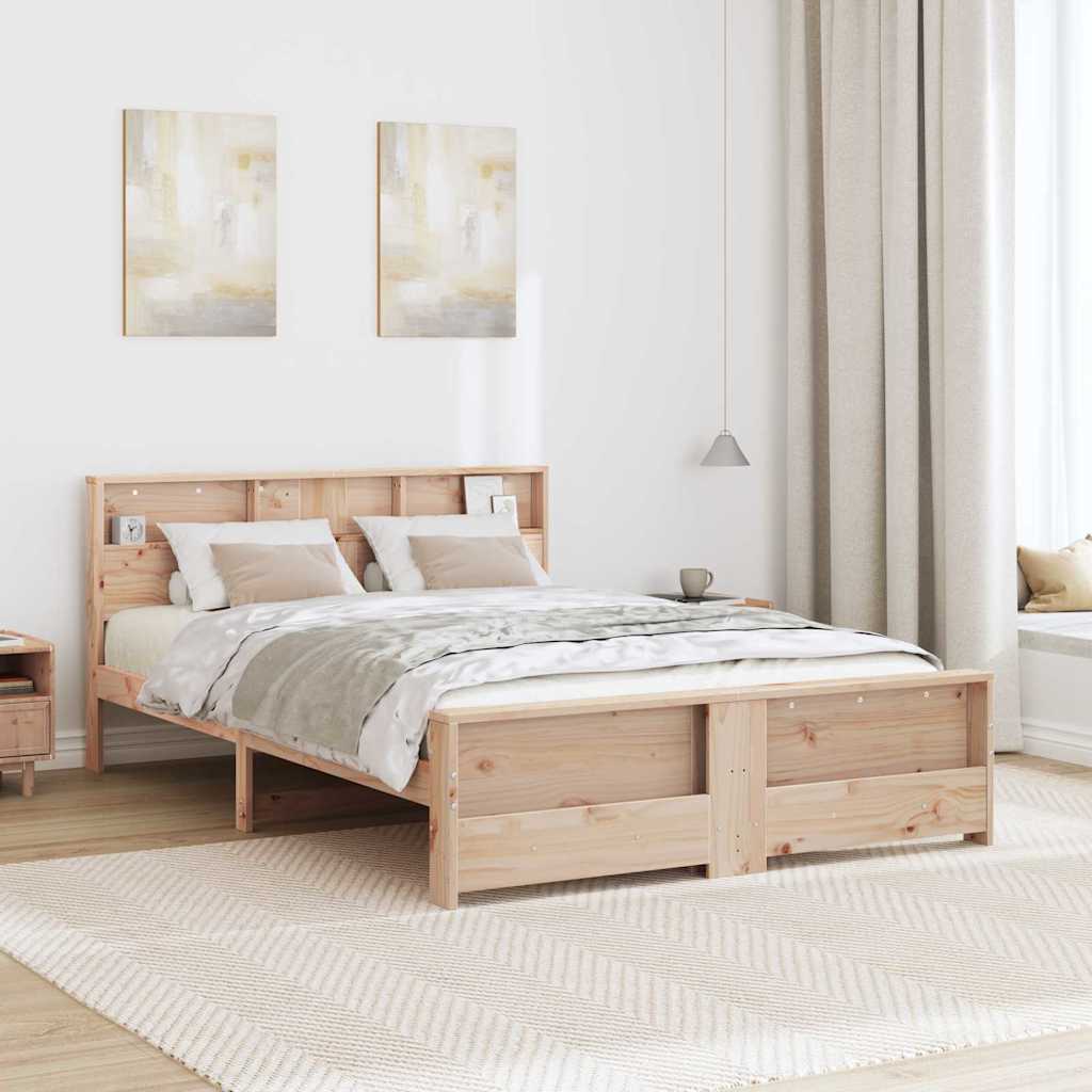 Sengestel Med Hovedgærde Brun 150 X 200 Cm Massivt Fyrretræ - Billede 4