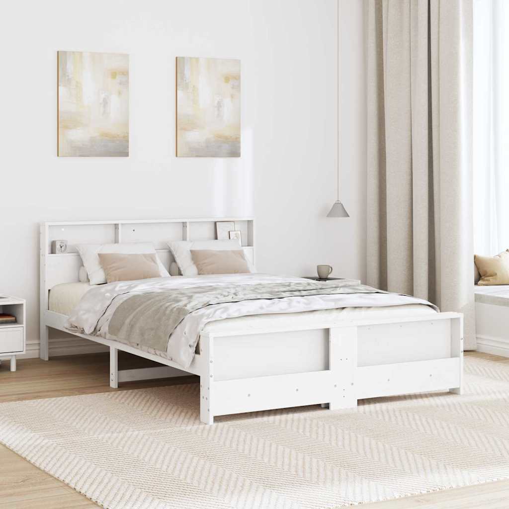 Sengestel Med Hovedgærde Hvid 140 X 200 Cm Massivt Fyrretræ - Billede 4