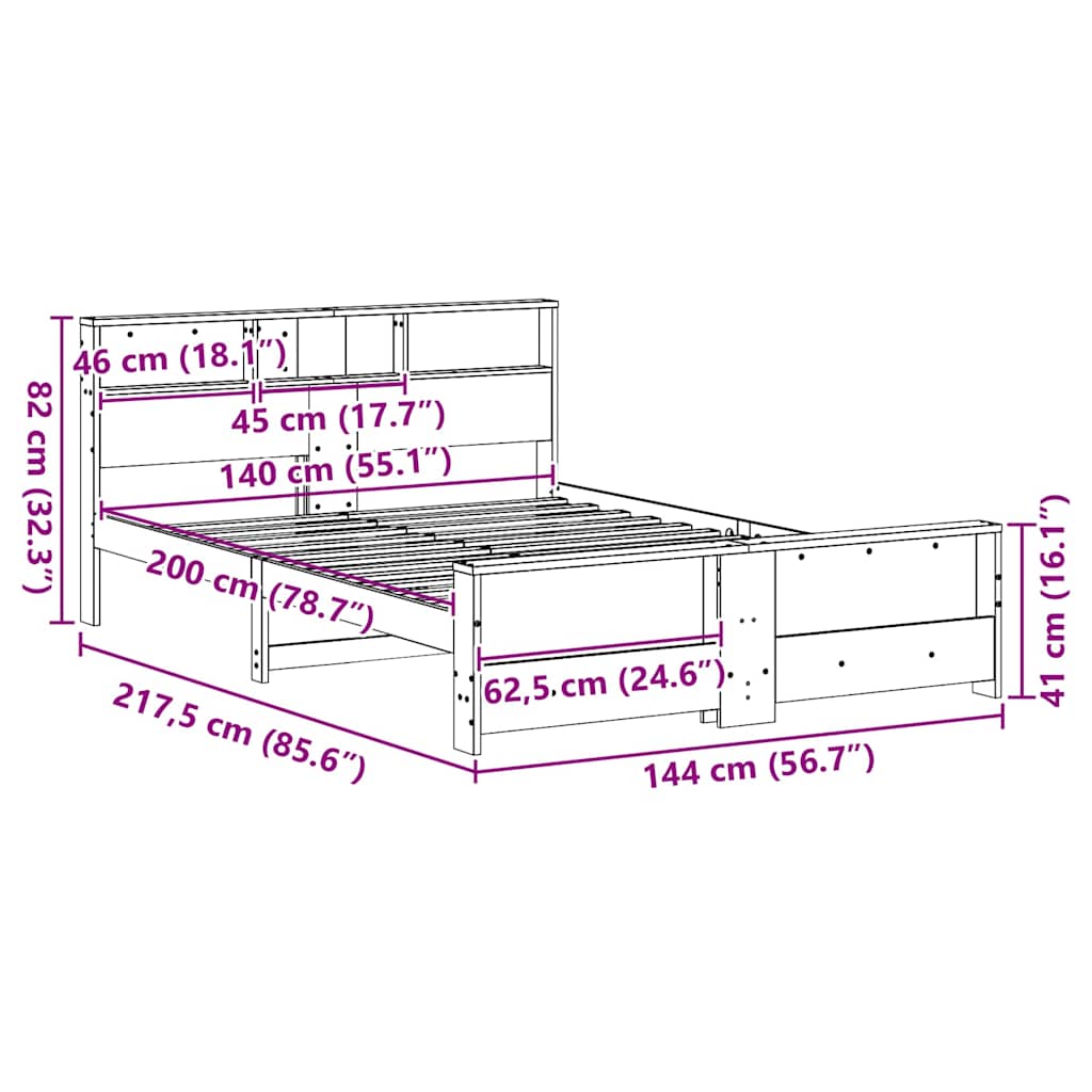 Sengestel Med Hovedgærde Hvid 140 X 200 Cm Massivt Fyrretræ - Billede 10