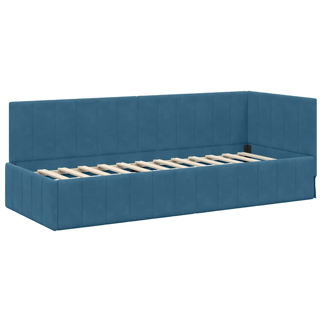 Hjørnesengramme Med Madras Med Hovedgærde Blå 80 X 200 Cm Fløjl - Billede 6