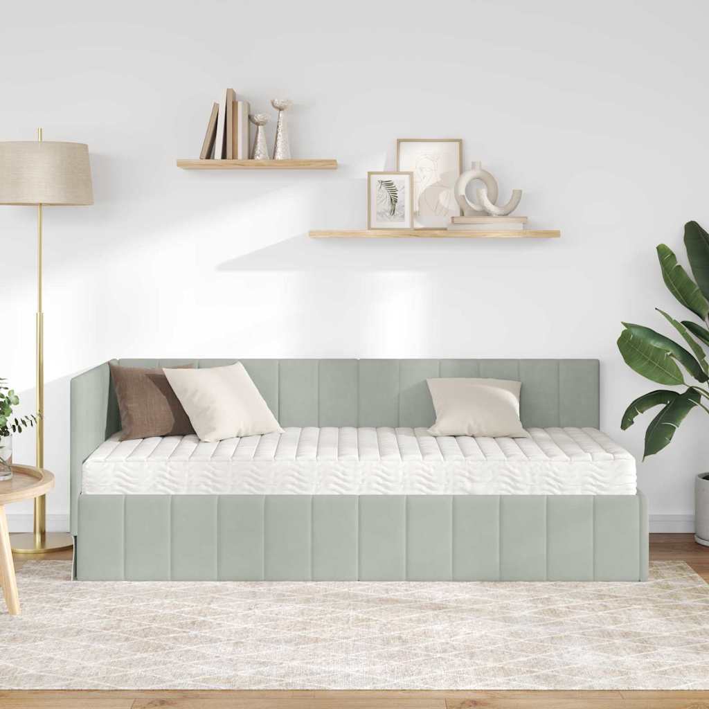 Hjørnesengramme Med Madras Lysegrå 80 X 200 Cm Fløjl - Billede 4