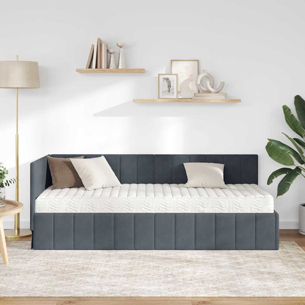 Hjørnesengramme Med Madras Mørkegrå 80 X 200 Cm Fløjl - Billede 4