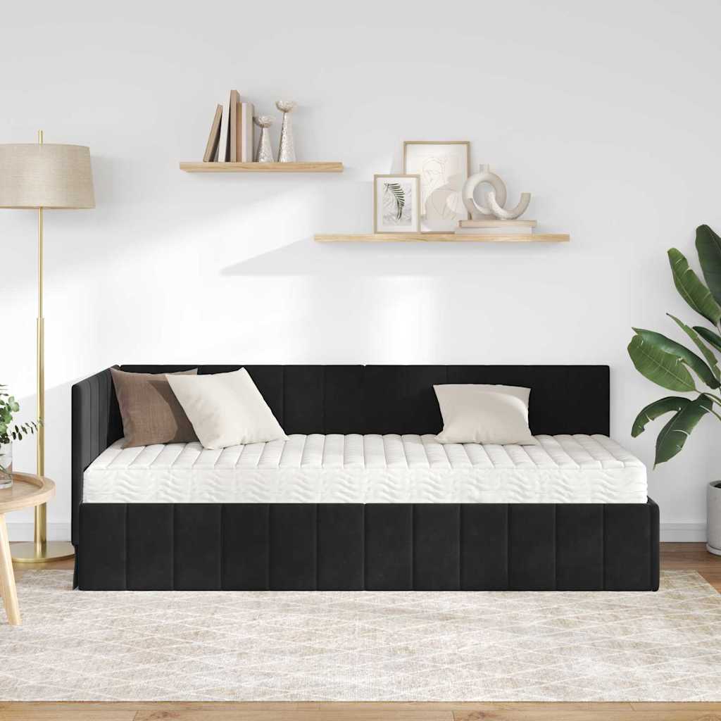 Hjørnesengramme Med Madras Sort 80 X 200 Cm Fløjl - Billede 4