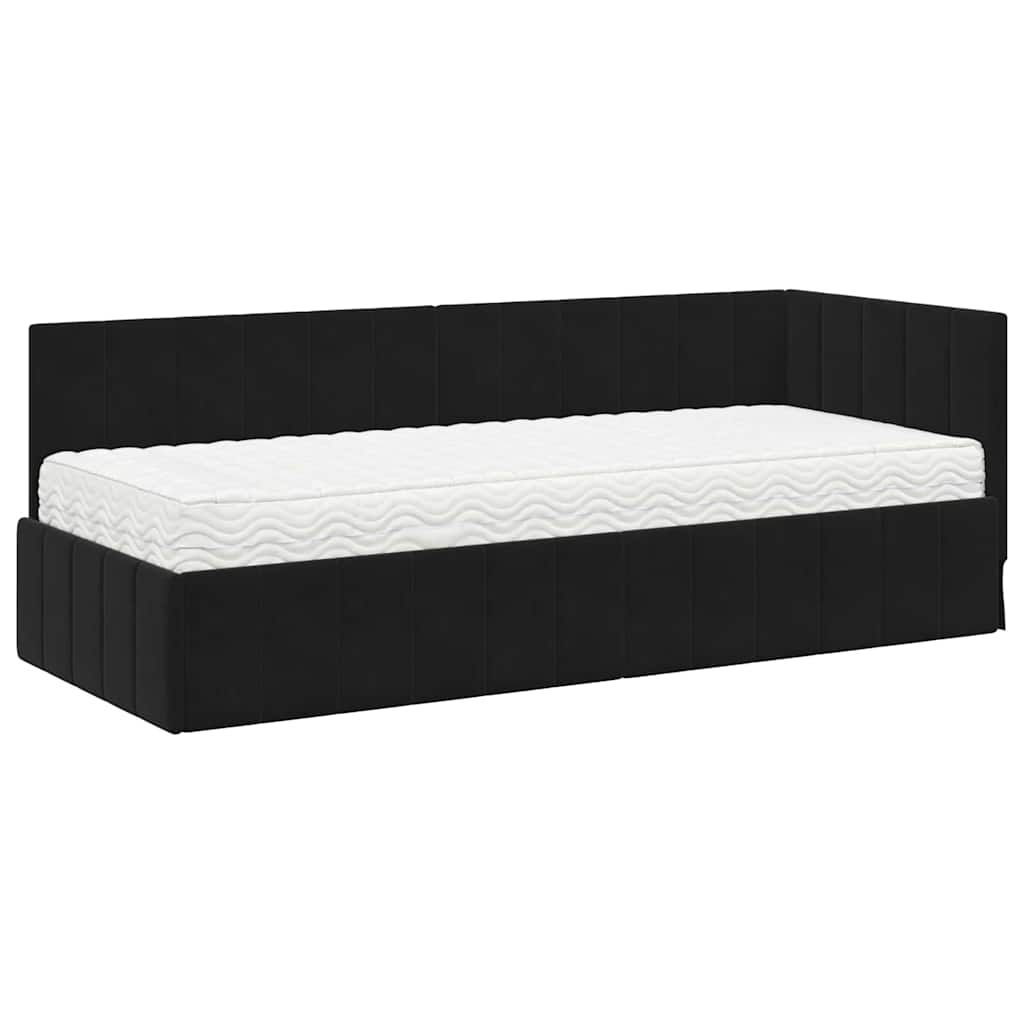 Hjørnesengramme Med Madras Sort 80 X 200 Cm Fløjl - Billede 2