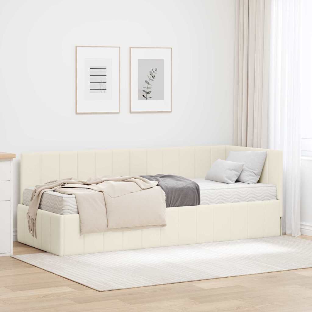 Hjørnesengramme Med Madras Creme 80 X 200 Cm Fløjl - Hovedbillede