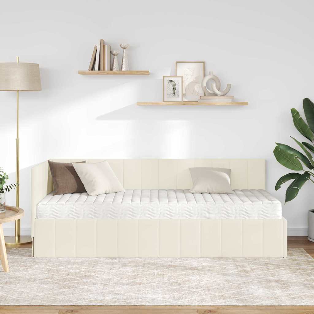 Hjørnesengramme Med Madras Creme 80 X 200 Cm Fløjl - Billede 4